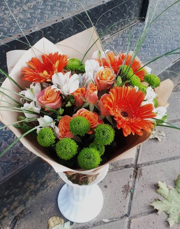 Букет цветов из: Герберы, Хризантемы, Альстромерии и Розы в Митькино