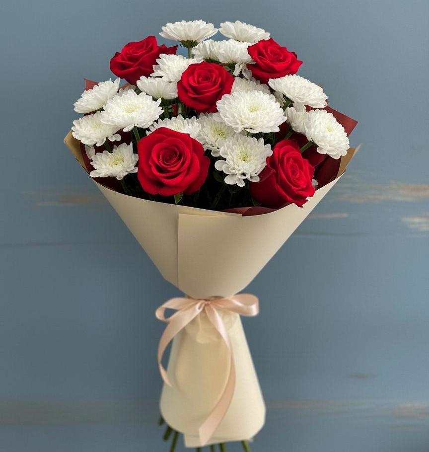 Букет цветов из: Розы и Хризантемы в Митькино