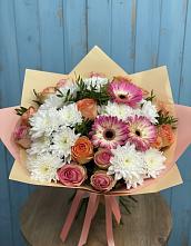 Букет цветов из:  Розы, Герберы и Хризантемы в Митькино