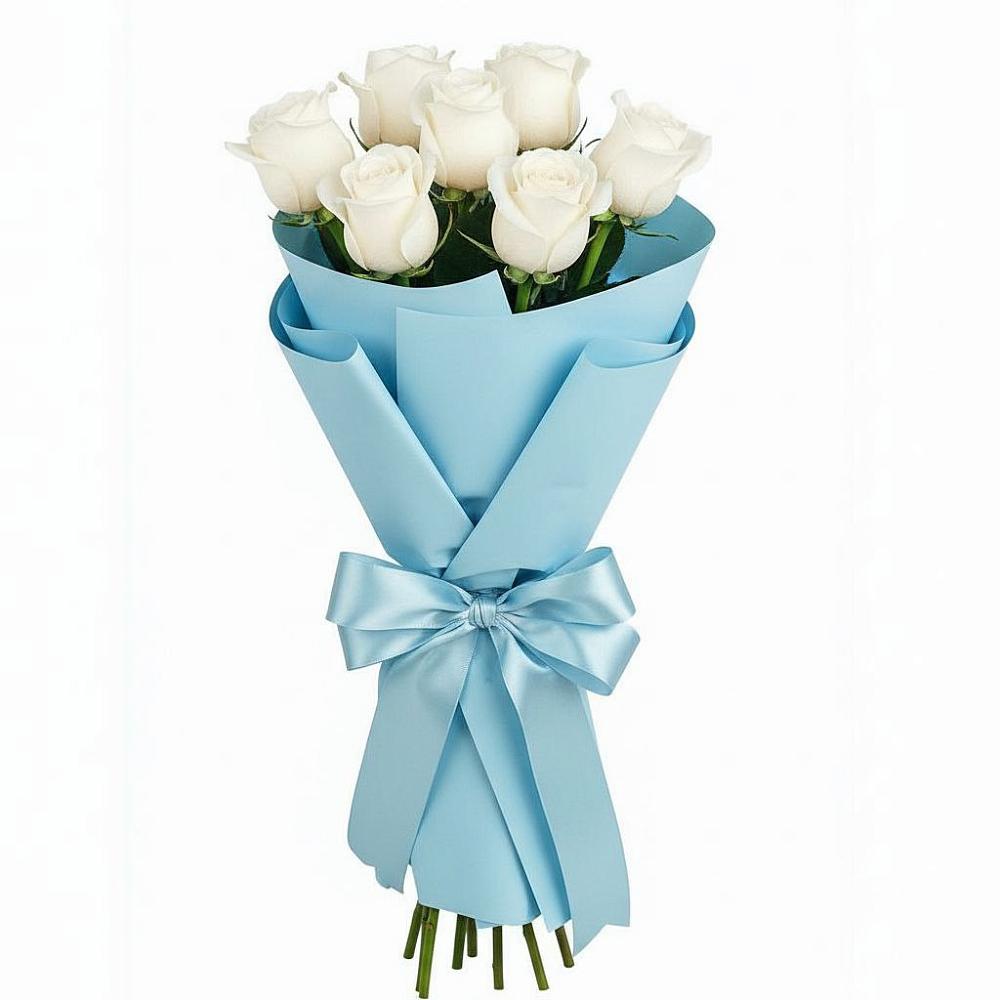 Букет 7 белых роз Проуд в Митькино