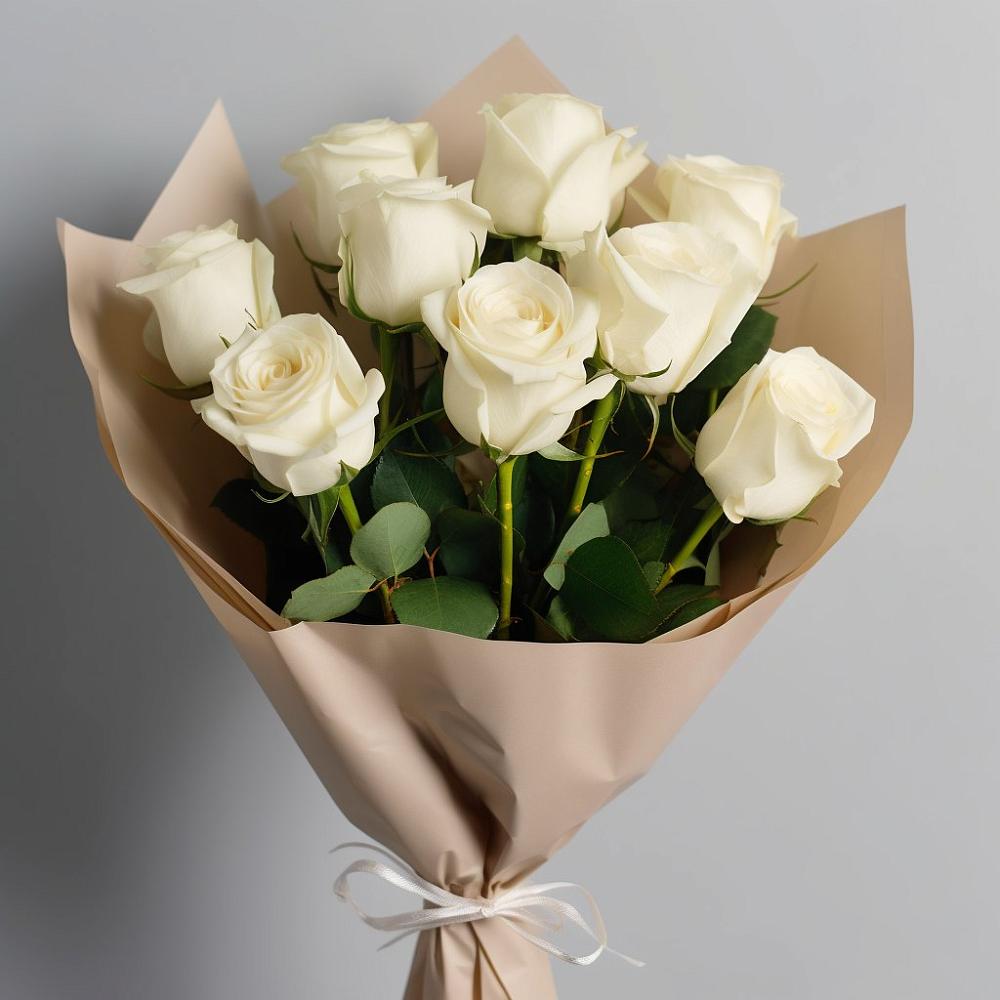 Букет 9 Белых роз Эдлесс Лав в Митькино