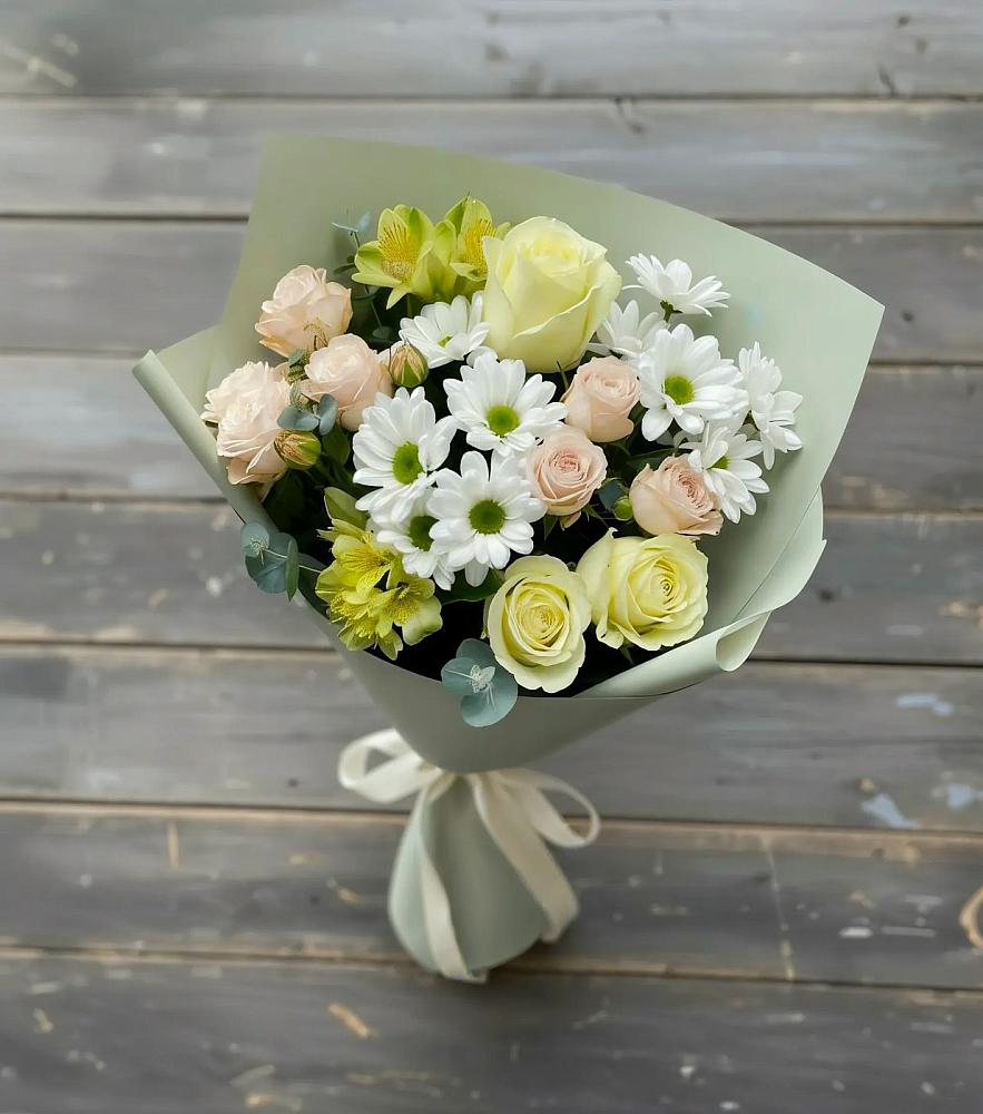 Букет цветов из: Альстромерии, Розы и Хризантемы в Митькино