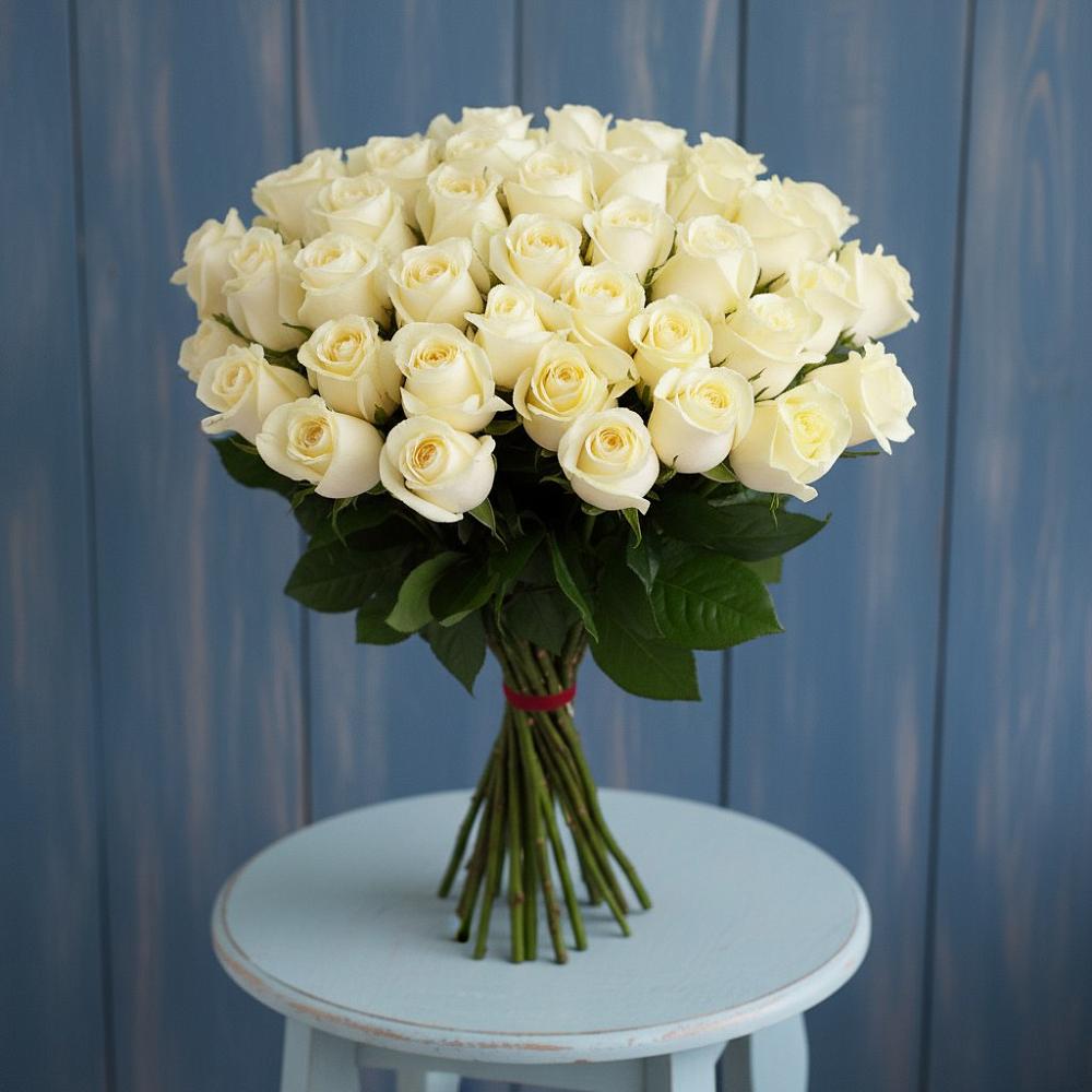 Букет 51 Белая роза Эдлесс Лав в Митькино
