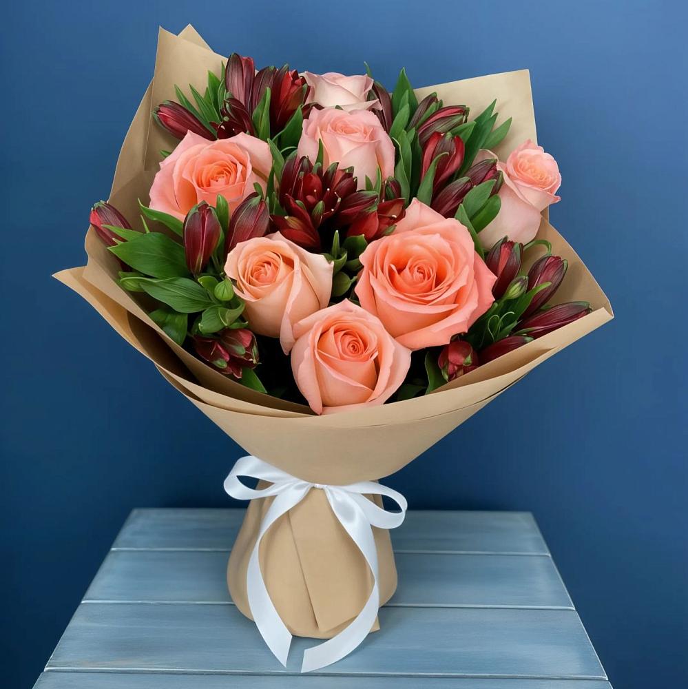 Букет цветов из: Розы и Альстромерии в Митькино