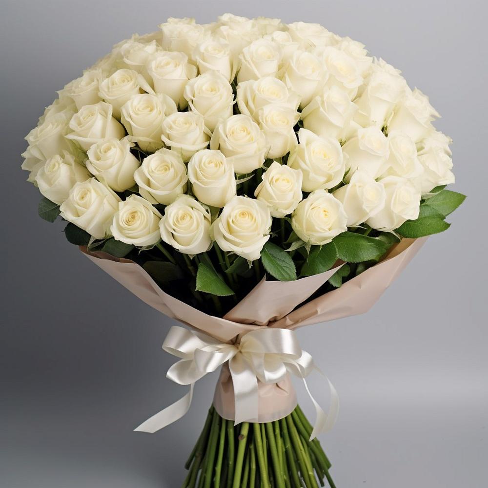 Букет 101 беля роза Белоснежка в Митькино
