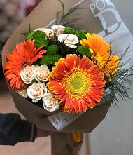 Букет цветов из:  Герберы, Хризантемы и Розы в Митькино