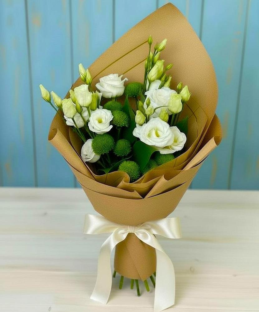 Букет цветов из: Хризантемы и Лизиантусы в Митькино