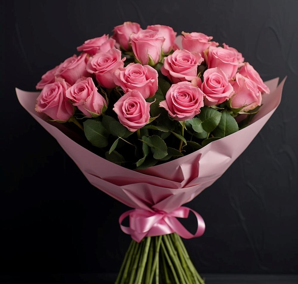 Букет 25 розовых роз в Митькино
