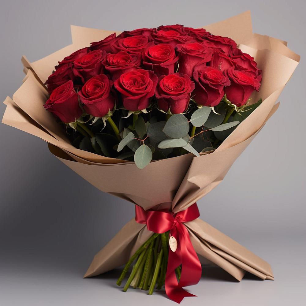 Букет 25 Красных роз Лотус в Митькино