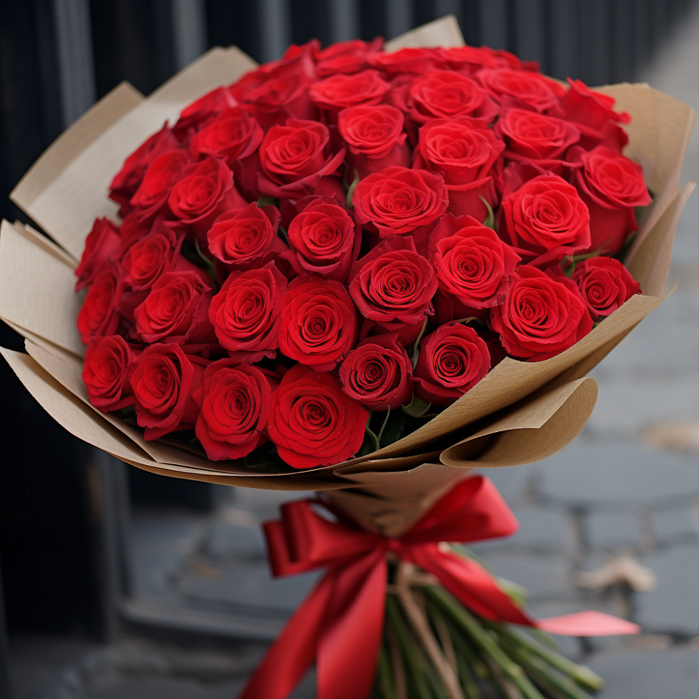 Букет 51 Красная роза Эдлесс Лав в Митькино