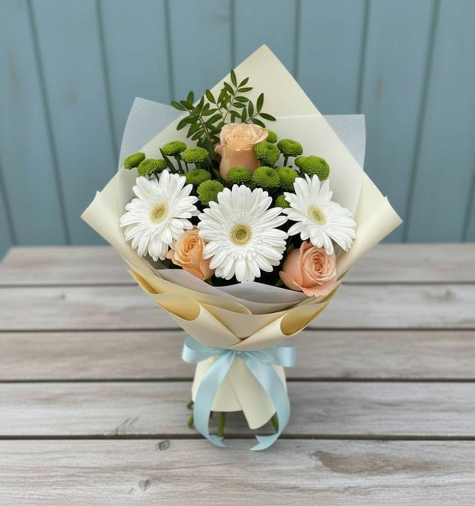 Букет цветов из: Герберы, Розы и Хризантемы в Митькино