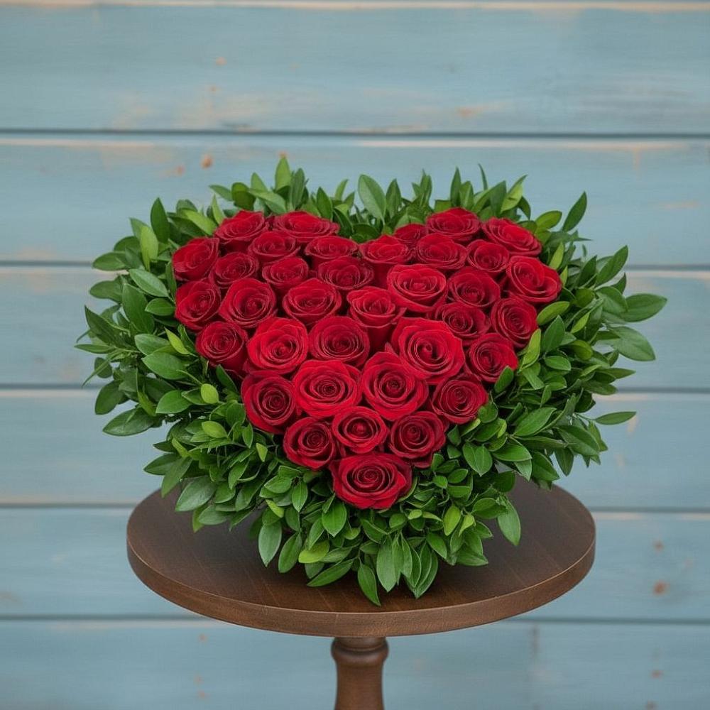 Цветочная композиция из Розы в виде сердца в Митькино