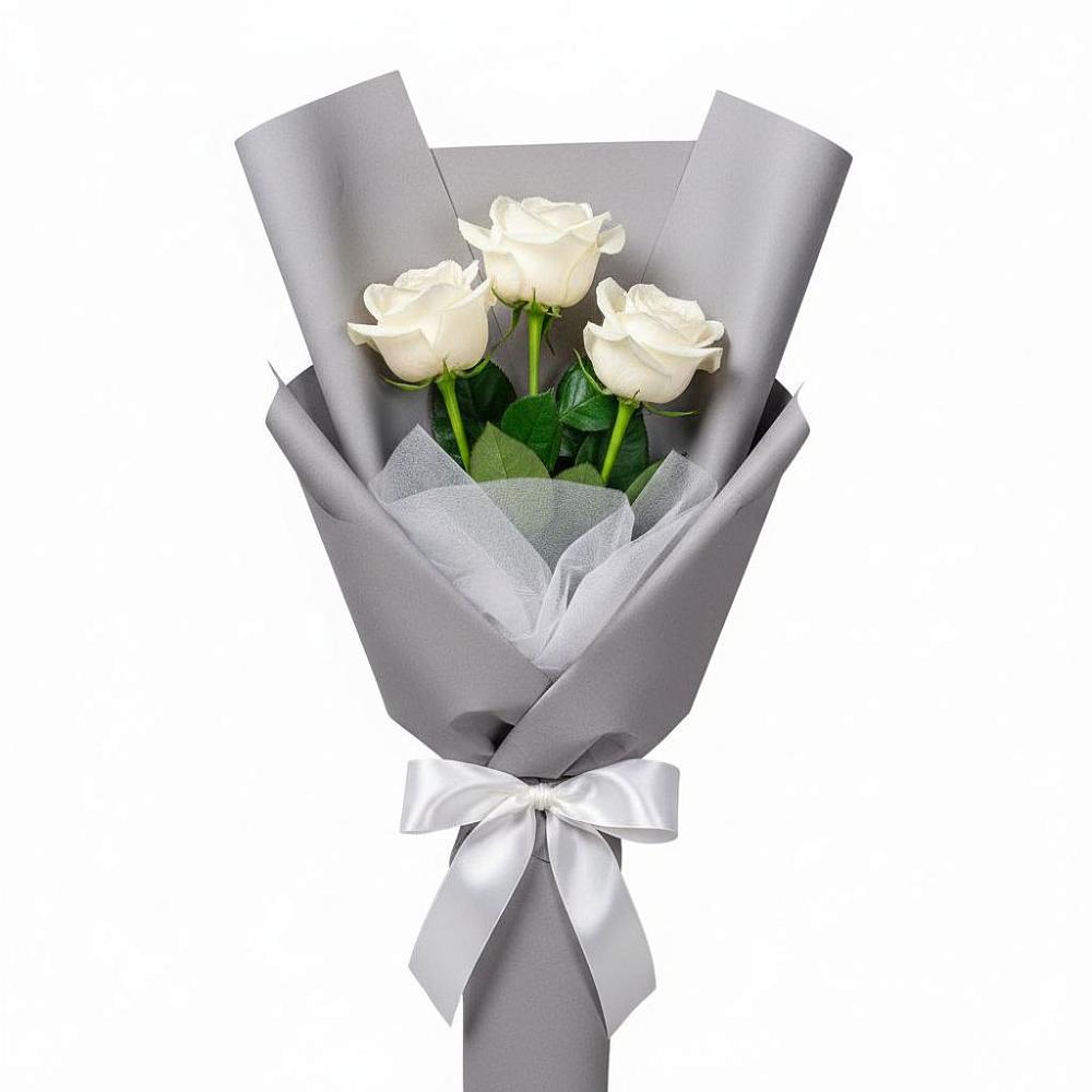 Букет 3 белые розы в Митькино