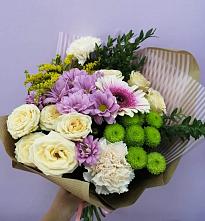 Букет цветов из:  Хризантемы, Розы, Гвоздики и Герберы в Митькино