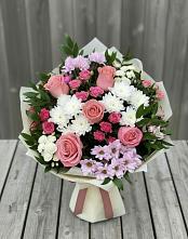 Букет цветов из:  Альстромерии, Гвоздики, Розы и Хризантемы в Митькино