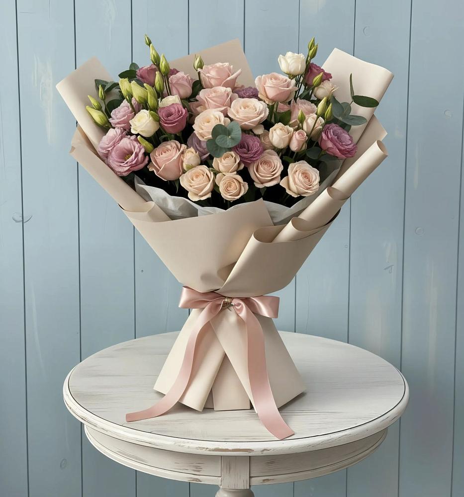 Букет цветов из: Розы и Лизиантусы в Митькино