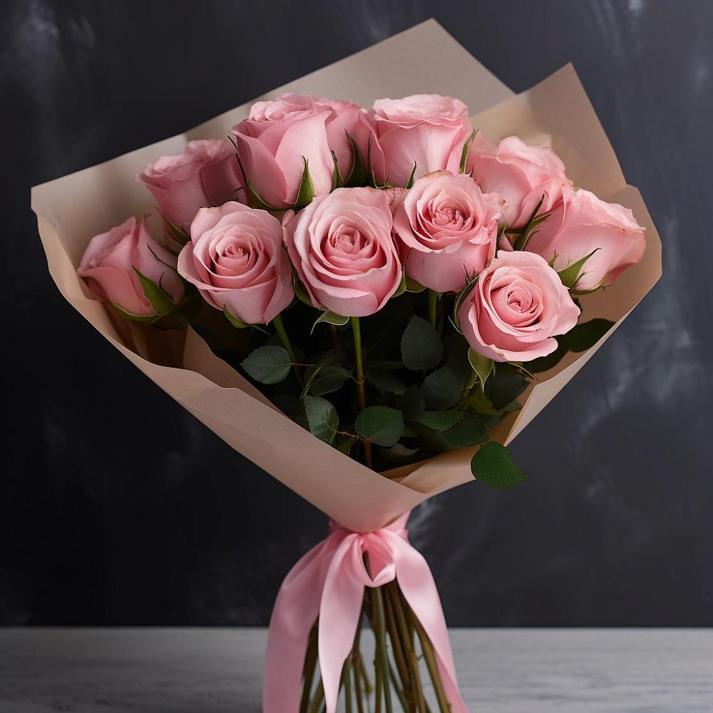 Букет 11 розовых роз в Митькино