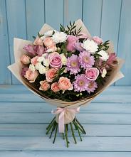 Букет цветов из:  Хризантемы, Розы и Альстромерии в Митькино