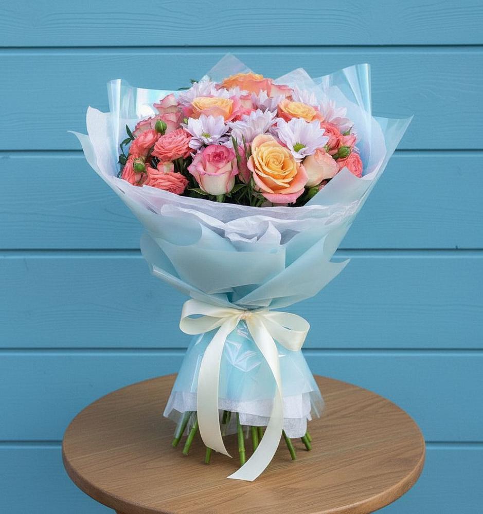 Букет цветов из: Хризантемы и Розы в Митькино