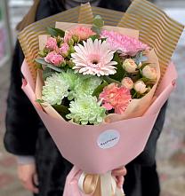Букет цветов из:  Герберы, Хризантемы и Розы в Митькино
