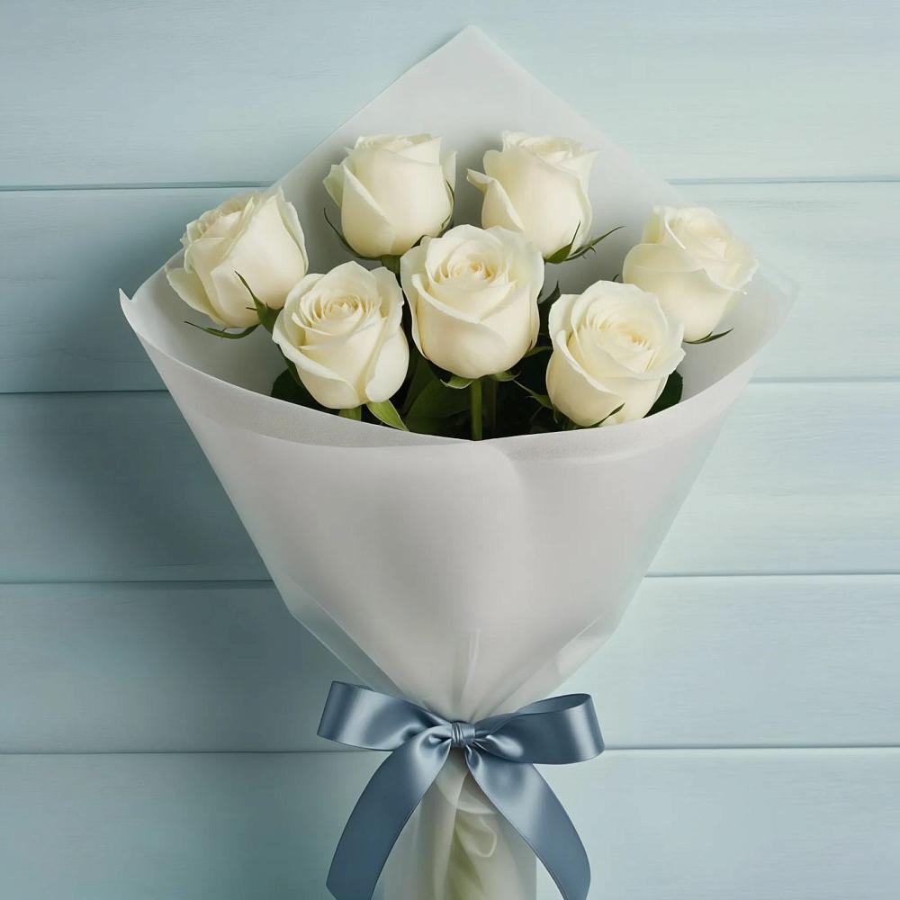 Букет 7 Белых роз Эдлесс Лав в Митькино